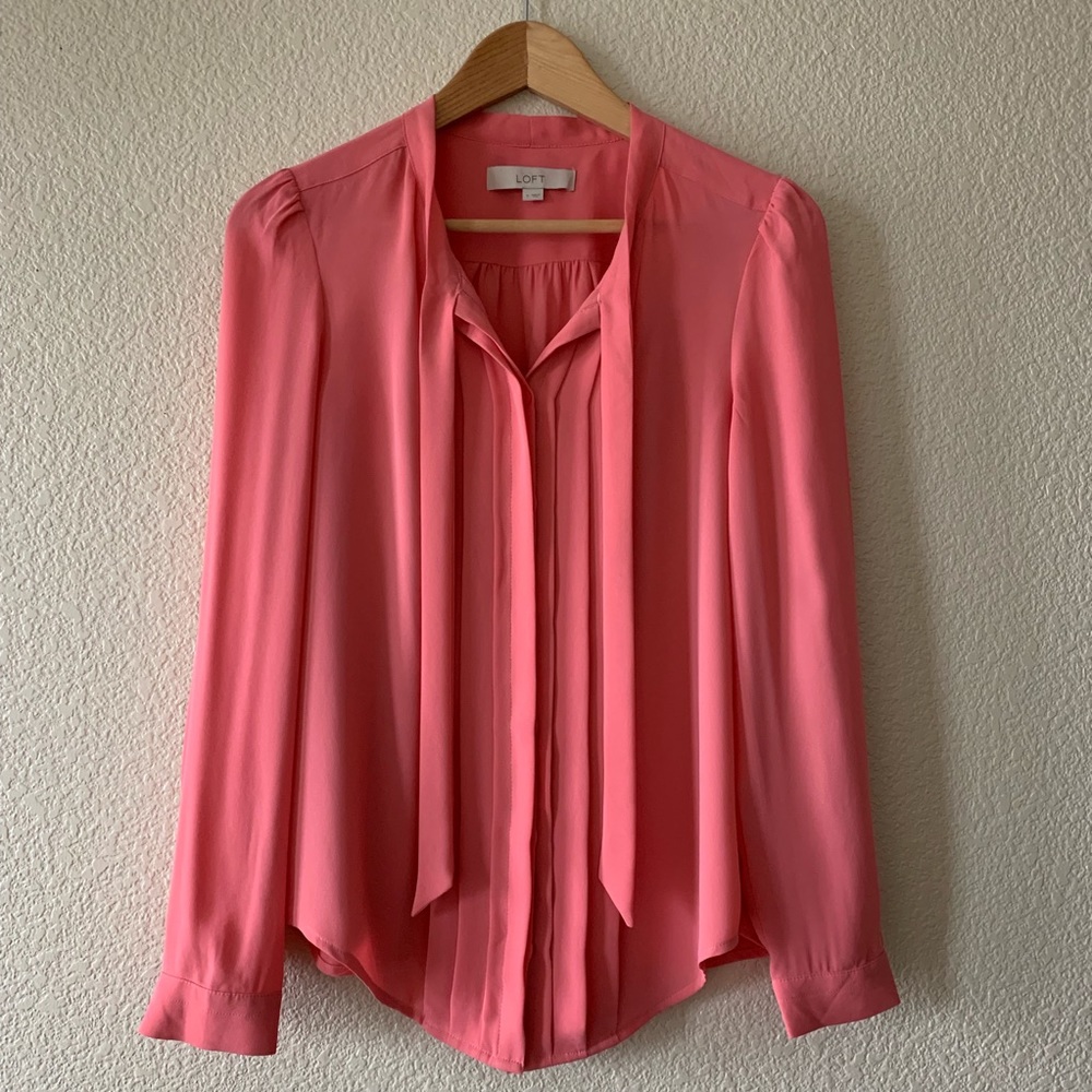 LOFT Pink Blouse with Pleated Front